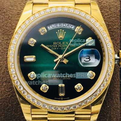 Copy Rolex Day-Date Yellow Gold Replica Watch 36MM Green Dial